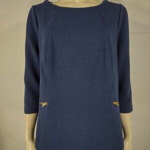 Boden blue ribbed cotton blend 3/4 sleeve round neck blouse top ladies size 12